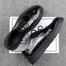 Burlock carved leather shoes Mens Korean version Black genuine leather Business positive dress Heightening Men Casual Shoes Trend Mens Shoes