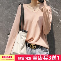 2021 new autumn winter sweater female v collar loose size students thin solid color sweater knitted base shirt top