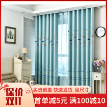 Small fish blackout fabric childrens room half curtain boys and girls cartoon bedroom bay window custom curtain finished short curtain yarn