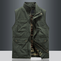 2020 Autumn vest mens fishing vest autumn winter military sleeveless jacket plus size multi Pocket Pony overcoat