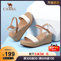 women's camel shoes new summer 2022 open toe leather high heel sandals women roman wedge heel sandals women