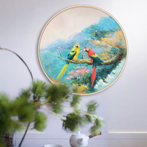 New Chinese living room decorative painting bird language Zen modern minimalist restaurant background wall round hanging painting hand-painted oil painting