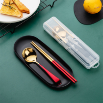304 stainless steel portable cutlery chopsticks spoon suit inwind containing box Students cute cutlery box chopsticks box