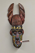 African mask antique ornaments home decoration Ashanti copper horn Wood yellow red beaded mask