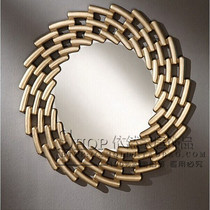 American living room background wall decorative mirror art porch wall mirror bathroom mirror round carved mirror cosmetic mirror custom