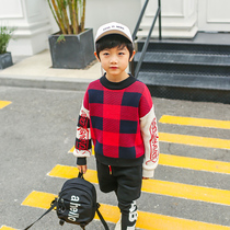 Boys sweater spring 2020 new childrens net red top middle and large childrens knitwear childrens handsome plaid sweater