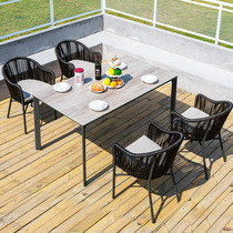 Outdoor woven rattan leisure table and chair combination Hotel club Outdoor cafe Milk tea shop Pool rattan chair Rooftop tea table