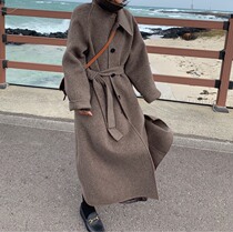 Zhou Mumu long wool coat women winter Hepburn wind temperament small man lace-up woolen jacket double-sided cashmere