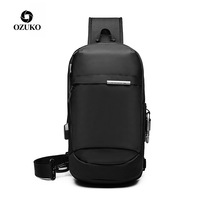 ozuko new chest wrap usb creative mens chest bag outdoor waterproof mens single shoulder inclined satchel cross border customization