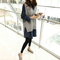 Maternity Shirt Knitted Vest Maternity Set Denim Maternity Dress Casual Slim Women 2021 Spring Top