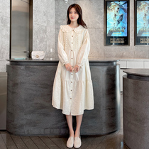 Pregnant Woman Spring Dress Dress Dress Pure Cotton Loose Big Code Super Fairy Fat Mm Spring Autumn Season Foreign Air Senior Long Sleeve Skirt Spicy