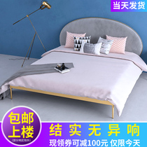 Nordic golden double bed ins simple wrought iron bed 1 5 meters 1 8 meters soft backrest metal retro single bed