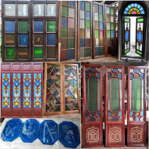  Factory direct sales Xiguan Manchurian window old street transformation Begonia color antique Lingnan embossed art glass customization