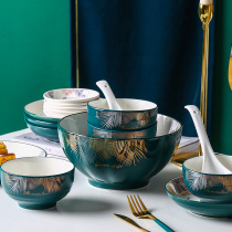 Bowl Dish Suit Home 10 Bowls 10 Pan Ceramic Eating Combination Brief green 1-4 people Eat Light Extravagant fancy cutlery
