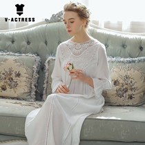 Cotton night dress womens spring and autumn long-sleeved long-sleeved dress sweet princess home dress Loose large size summer cotton pajamas hy