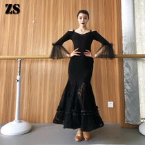 Modern dance dress Large skirt Lace fishbone edge National standard dance dress Waltz art test hip fishtail practice skirt M12