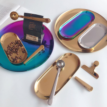 ins Nordic brass metal round tray stainless steel Jewelry Containing Pan Coffee Quantity Spoon clips Decorative Sweet Discs