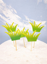 Cake decoration grass decoration plug-in childrens birthday cake plug-in green leaf forest grass scene layout