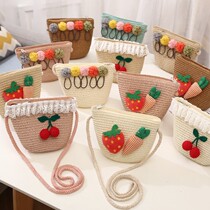 New childrens straw bag Spring Summer Girl shoulder bag Princess Korean cute child girl baby coin purse