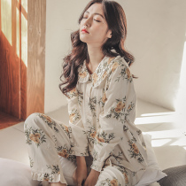 Pajamas women spring and autumn cotton set casual two-piece summer large size long sleeve mother can wear home clothes