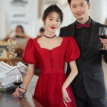 Toast wedding 2021 New satin winter wine red door engagement slim bride dress simple atmosphere