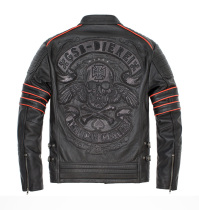 New harereal leather leather clothes mens body upfront Neckline Cow Leather Locomotive Jacket Skull Embroidered Short jacket