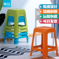 Tea Flower Plastic Stool Kitchen Stool Thickening Square Stool stool Domestic table stool Home Stool Office Plastic Stool