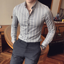 2021 Spring and Autumn new long sleeve shirt men Korean slim handsome striped business shirt Tide brand inch shirt cs