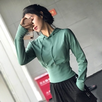 Short running training sports top womens loose thin quick-drying fitness T-shirt elastic hooded yoga suit long sleeve