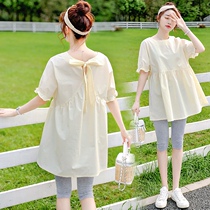 Pregnancy Woman Dress Summer Clothing Little Clear New Tide Moms Summer Dress Ocean Gas Pregnant Women Mesh Red Suit Summer Thin short sleeve blouses