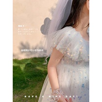 Cream KIDS girls tennis dress dress 2021 new baby foreign air princess dress Summer children dress surges