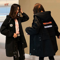 Fat MM Spring and Autumn plus size long loose belly covering 200kg coat new product academic style thin hooded windbreaker