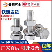 304 stainless steel hexagon screw bolt nut set extended screw M12M14M16 * 40*100-200