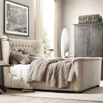 RH European American French country cloth bed 1 5 meters 1 8 linen retro pirate bed Villa furniture spot