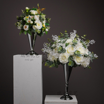 Light Extravagant Nordic Rose Emulation Flower Vase Composition White Floral Suit Sample House Table Fake Flower Decoration Pendulum