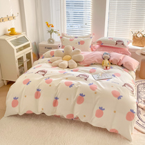 ins pure cotton cotton bed four-piece set 100 Nordic simple pastoral style dormitory bed sheet three-piece quilt cover