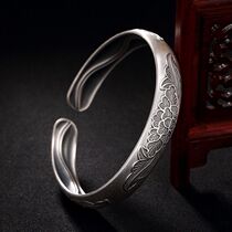 Xisu handmade bracelet 999 sterling silver bracelet female happiness peony carved ancient method inheritance opening Lady bracelet