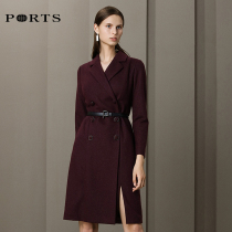 PORTS long-sleeved waist suit collar dress Womens spring and autumn professional skirt suit skirt