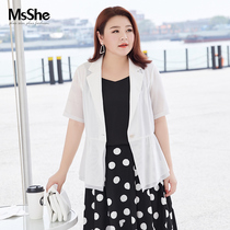 MsShe large size womens 2021 new summer dress fat sister flip collar design slim A double mesh suit