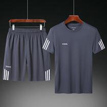 Dad short sleeve T-shirt male summer middle-aged and old sports suit size fat running suit loose quick-drying clothes