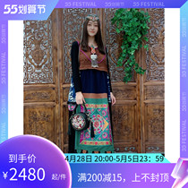 Ethnic handmade old embroidered disc buckle retro cotton linen old satin splicing big robe dress with long dress 100 lap all four seasons 08