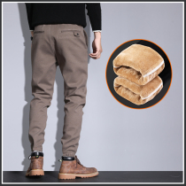 Winter plus velvet padded mens casual pants to wear warm and warm toe long pants mens winter pants woolen pants