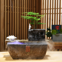 Chinese Zen ceramic Running water fountain Feng Shui fortune humidifier Living room office desktop decoration ornaments