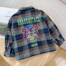 Childrens clothing children plus velvet padded shirt cotton top 2021 New Korean autumn and winter boys long sleeve plaid shirt