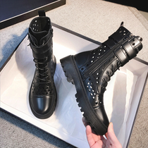 Yingren Wind Hollowed-out Martin Boots Woman Thick Bottom Middle Cylinder Breathable 2022 New Black 100 Hitch Summer Slim Short Boots