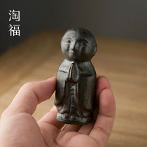 Yat light black coarse pottery small monk ornaments tea pet Zen boutique kung fu tea set accessories tea table tea tray ornaments