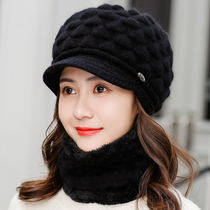 Hat female winter plus velvet thickened middle-aged and elderly warm ear protection cap needle hat needle hat rabbit fur hat wool hat female winter hat