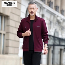 Middle-aged mens sports suit mens spring and autumn jacket casual dad outfit large size middle-aged mens sportswear three-piece set 60