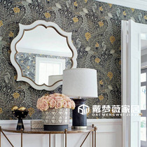 American THIBAUT original imported wallpaper American pastoral flowers Peacock porch living room bedroom background wallpaper