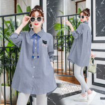Pregnant women spring and autumn 2021 New Fashion long loose doll shirt spring pregnant women shirt long sleeve top tide